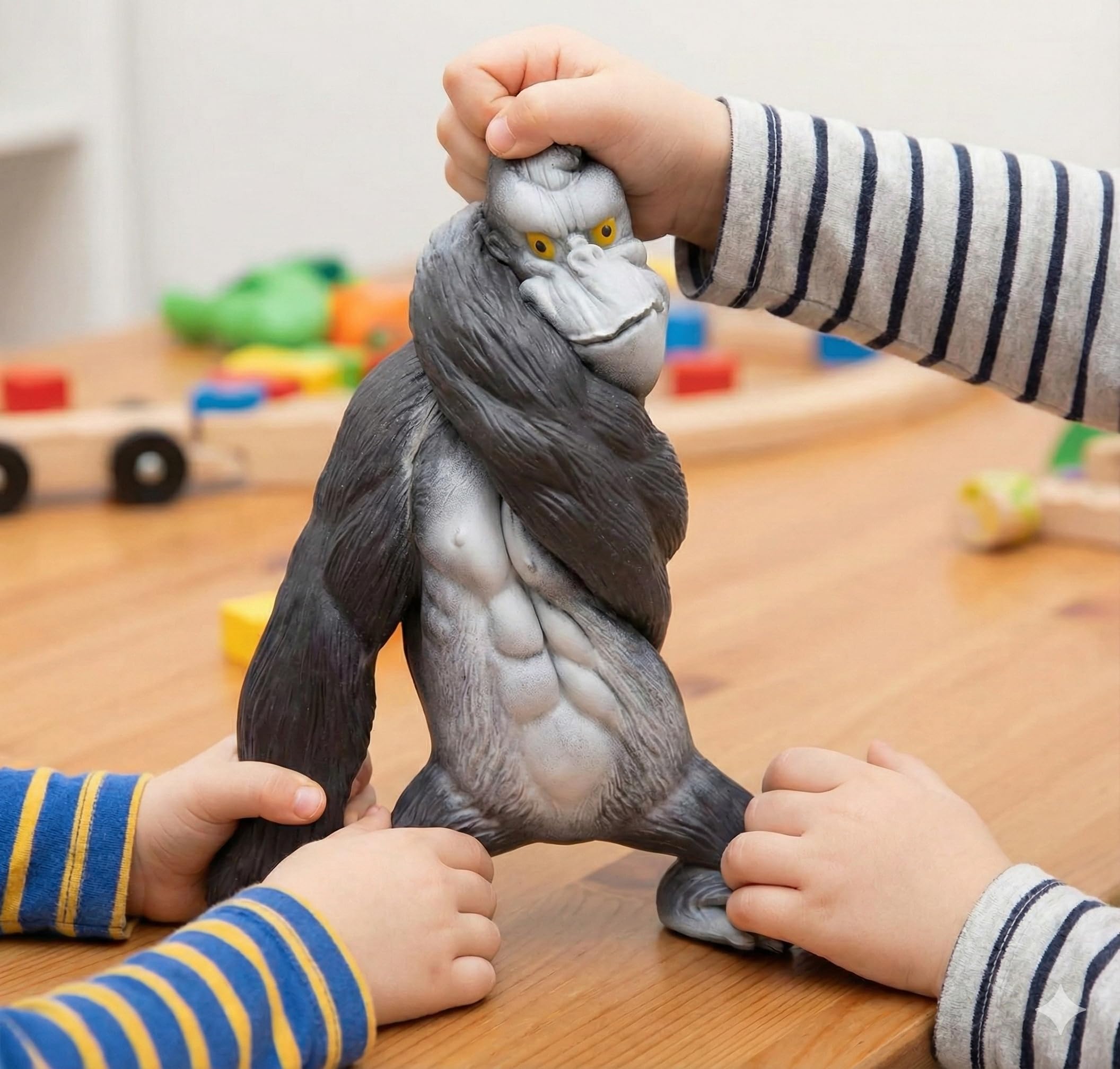 Eoepur Stretchy Gorilla Toy safety note emphasizes compliant play and precautions.