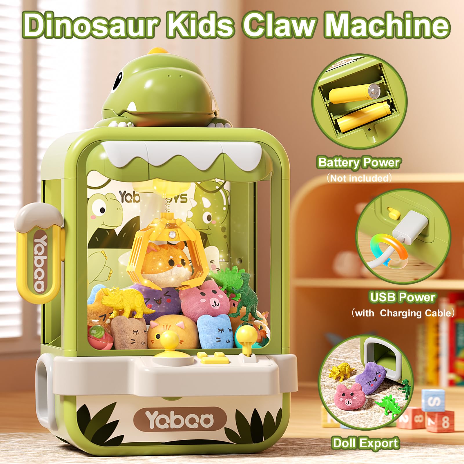 Eohemeral claw mechanism with 360-degree rotation enables precise prize grabbing.
