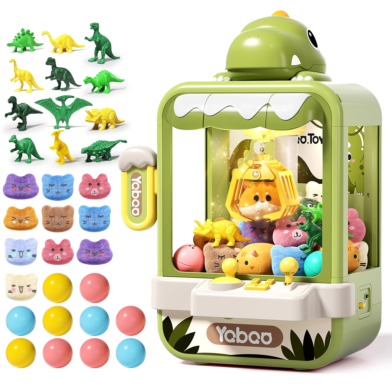 Eohemeral dinosaur claw machine front view with engaging arcade action for kids.