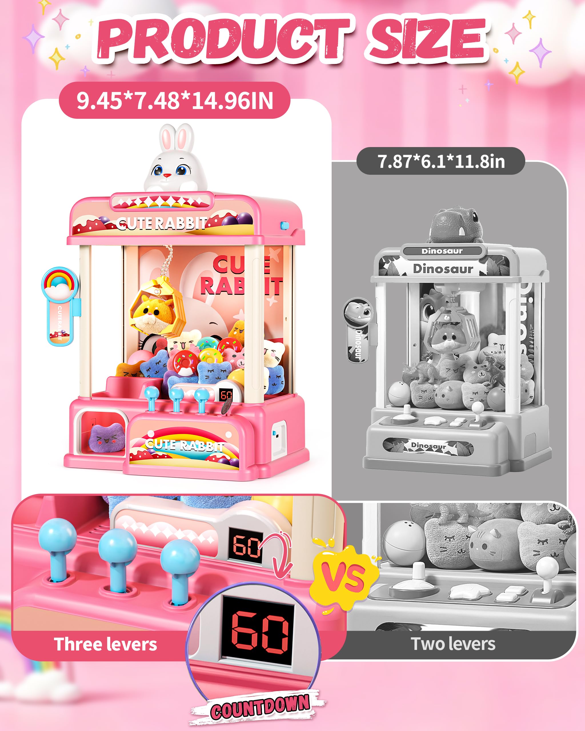 Eohemeral claw machine side view showing a 60-second timer for quick play.