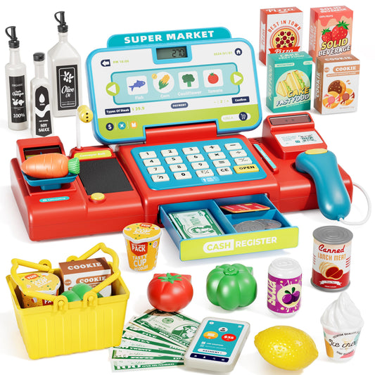 eohemeral pretend cash register blue and red invites imaginative shopping play