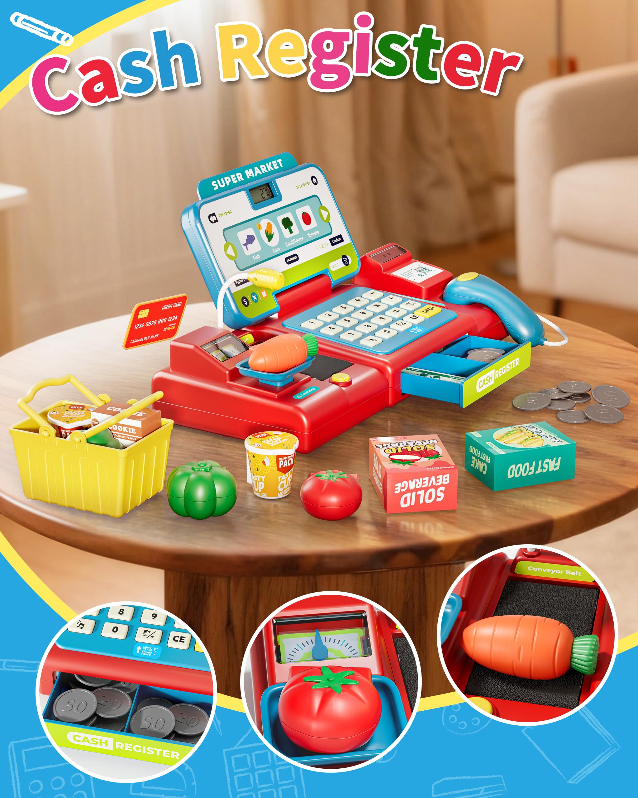 eohemeral durable cash register with rounded edges for safe, long-lasting play