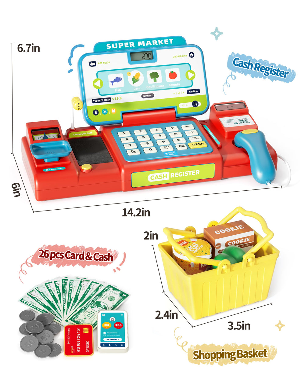 eohemeral pretend cash register microphone supports checkout role-play
