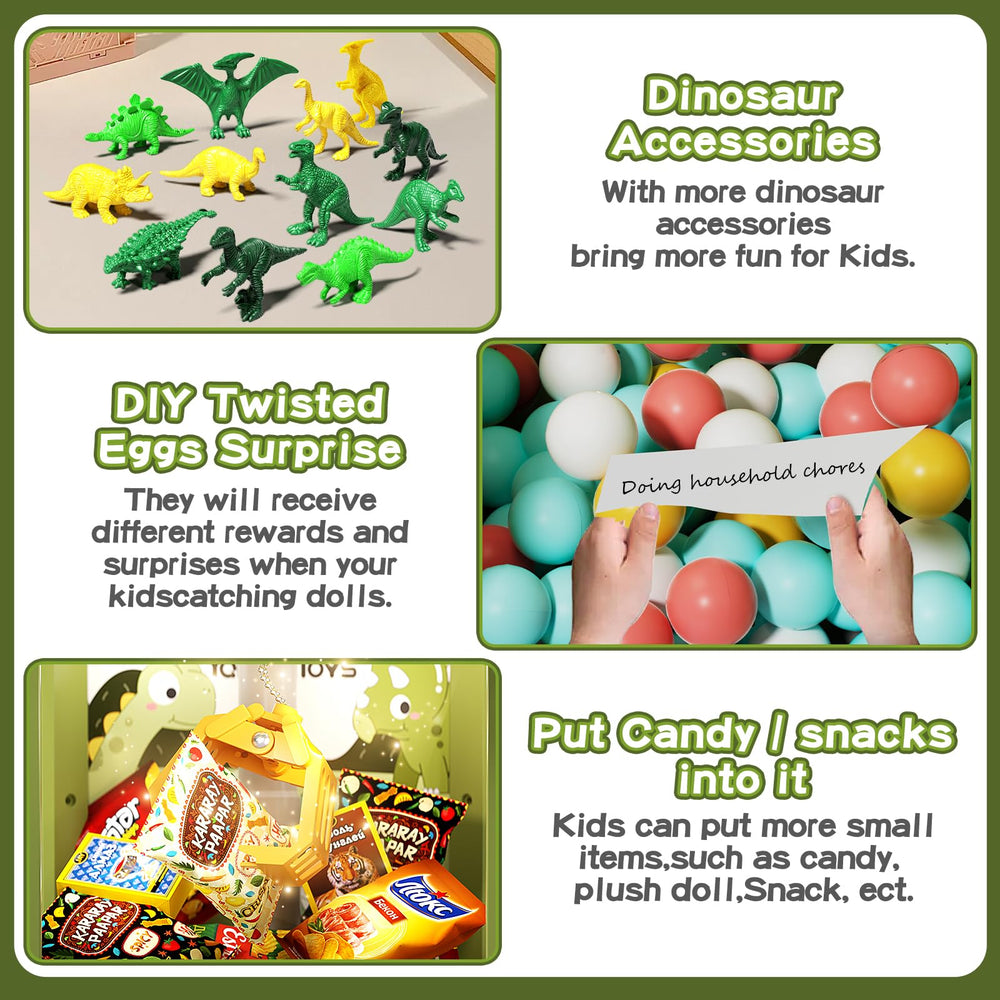 Eohemeral dinosaur-themed prize dispenser supports family-friendly rewards and celebrations.