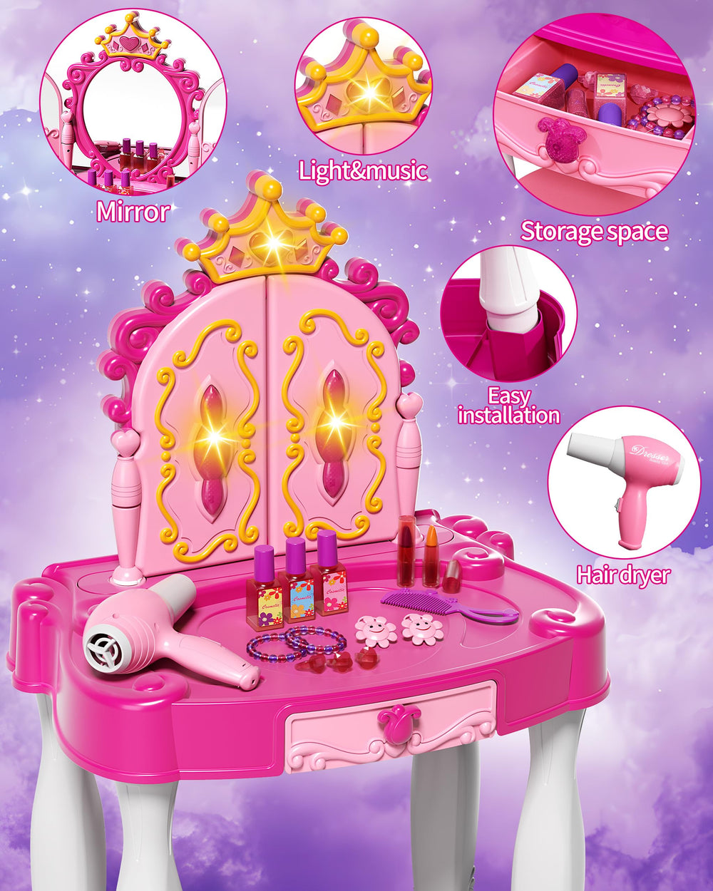 Eohemeral makeup table chair for comfy pretend play sessions