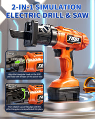 Eohemeral 2-in-1 drill and saw heads for realistic toy projects.