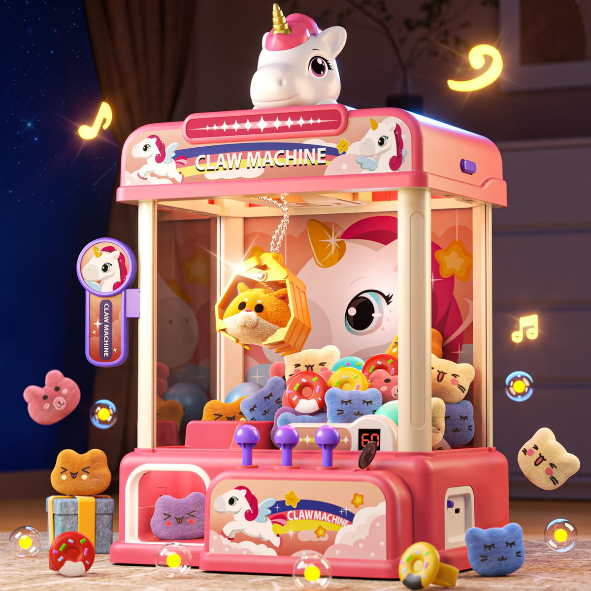 Eohemeral Unicarns claw machine front view for portable party entertainment.