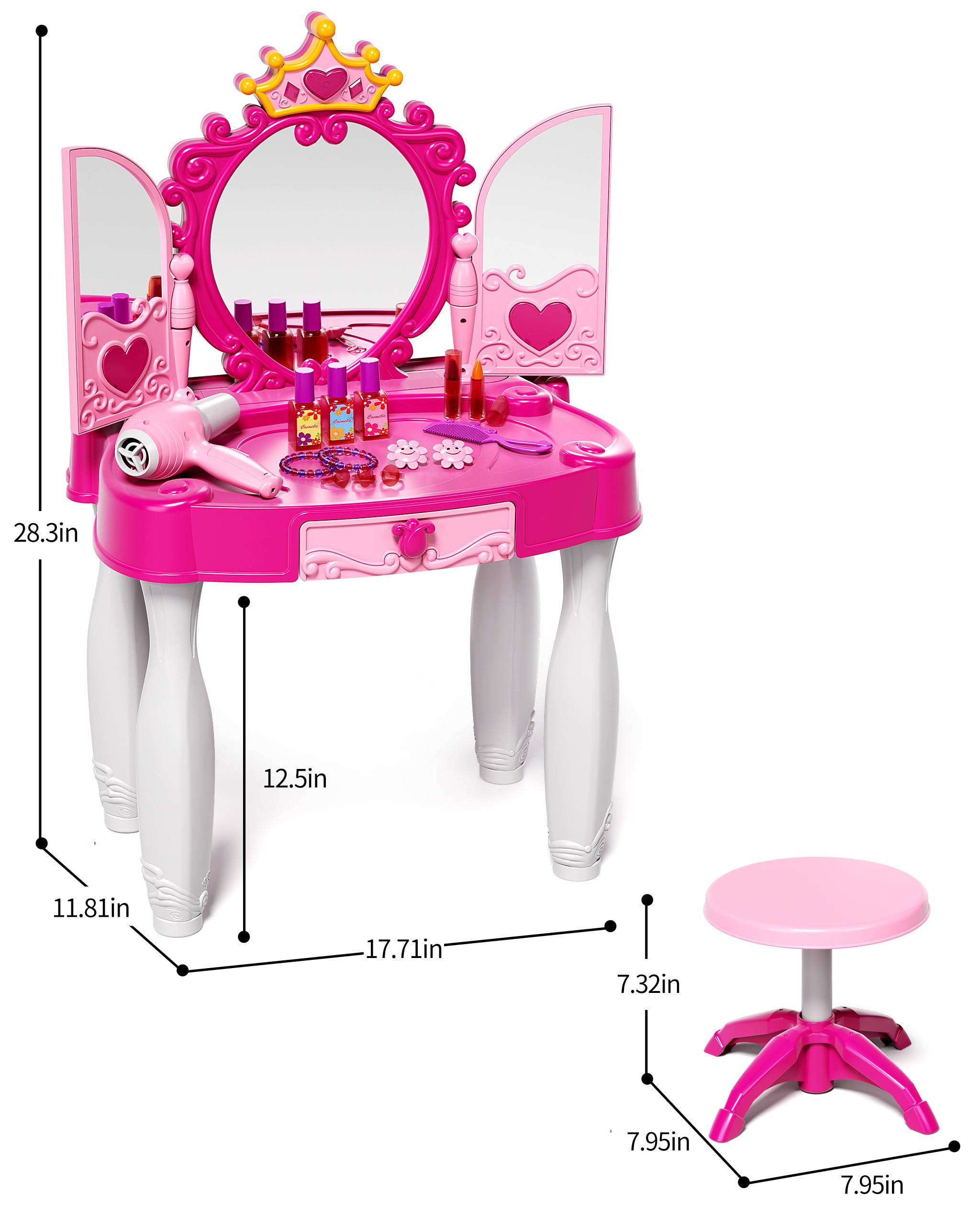 Eohemeral vanity set for girls suitable for indoor play and cleanup