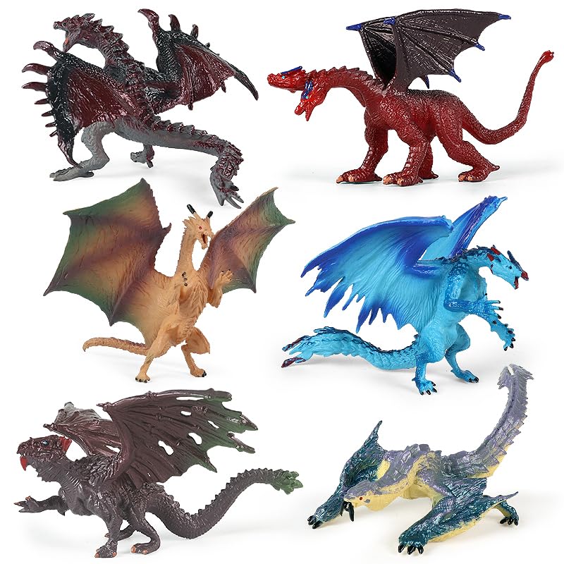 EOIVSH dragon figurine set with six majestic dragons in bright colors for imaginative play