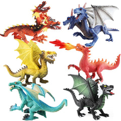 EOIVSH dragon toy figures, front view six-pack for imaginative play and display.