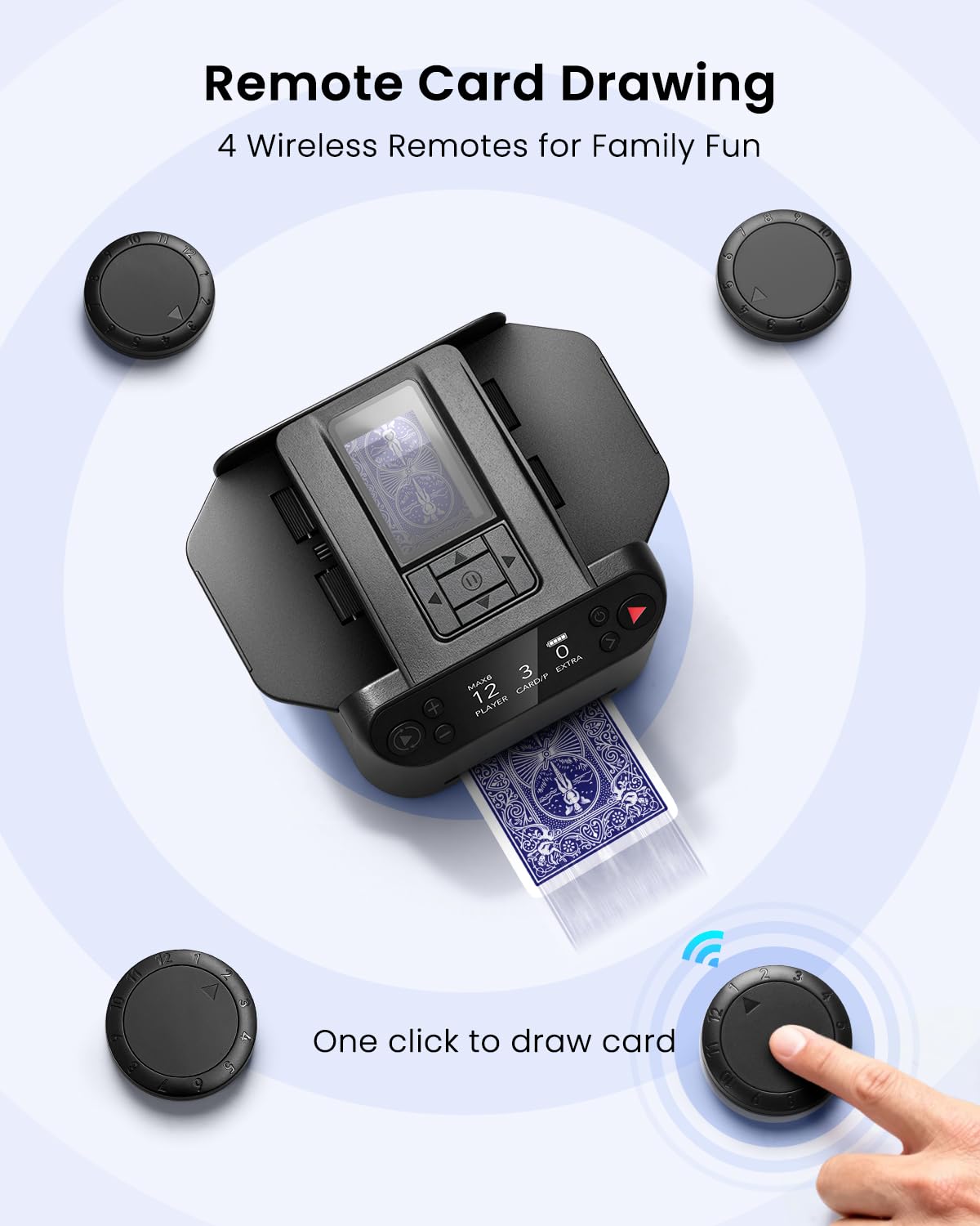 Shuffler with open-sided trays for smooth feeds across card sizes