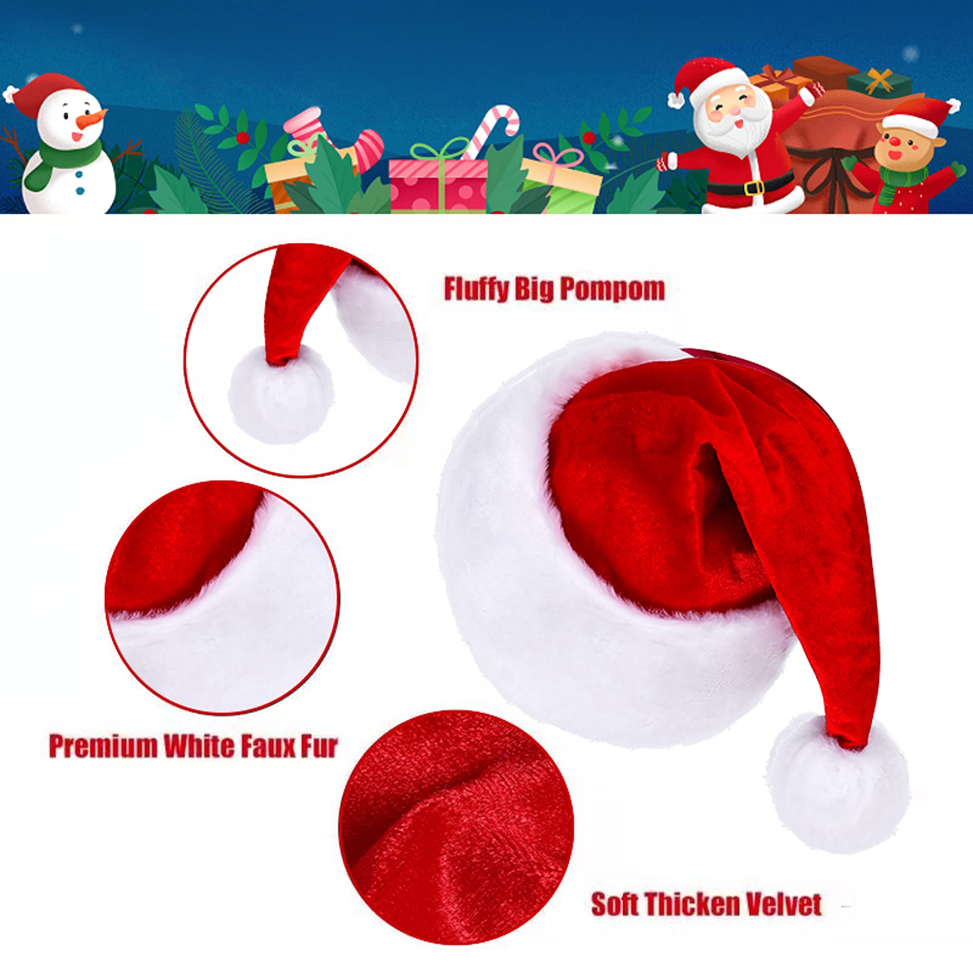 Eoocan Santa hat for kids, back view, soft velvet and secure fit.