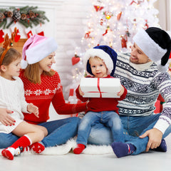 Eoocan Santa hat worn by child at party, festive mood.