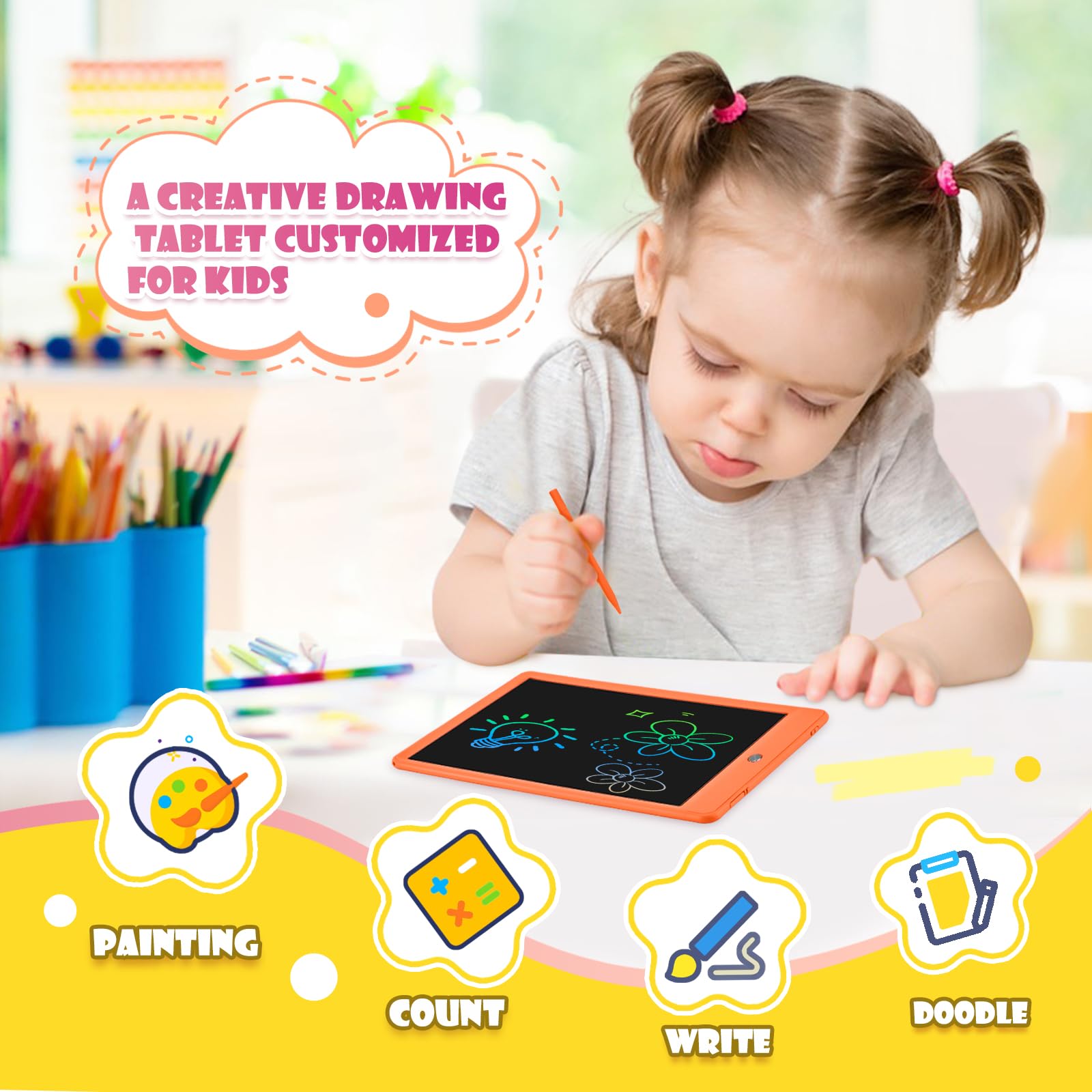 eoocoo-doodle-board-in-use: child creates colorful drawings without mess