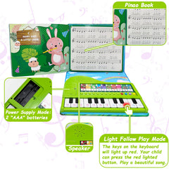 EOOLEOW Kids Piano Book Toy 20-key layout with light-guided play