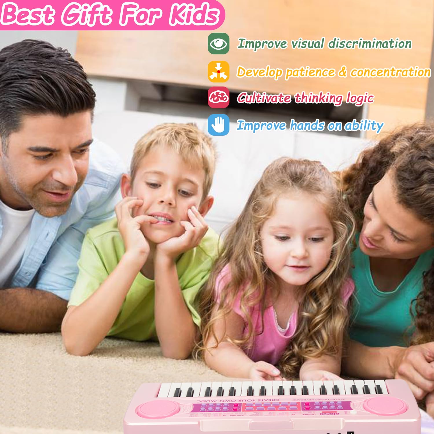 EOOLEOW portable pink learning piano suitable for indoor and outdoor use