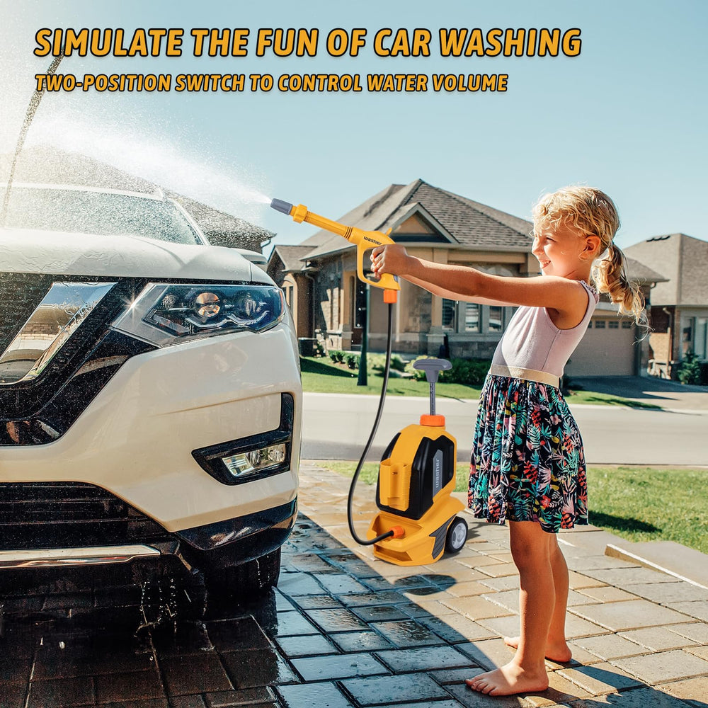 EP EXERCISE N PLAY Kids car wash sprayer demonstrating interactive outdoor playtime