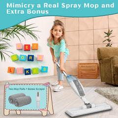 EP EXERCISE N PLAY spray action close-up shows kid-friendly spray mechanism.