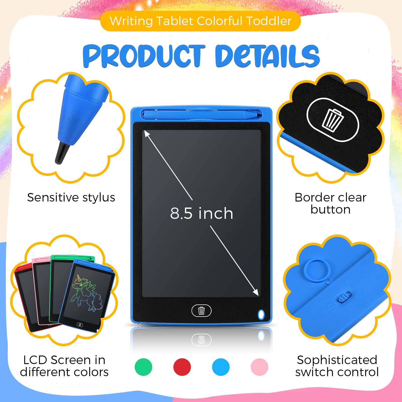 Epakh LCD writing tablet with green border, portable doodling on the go.