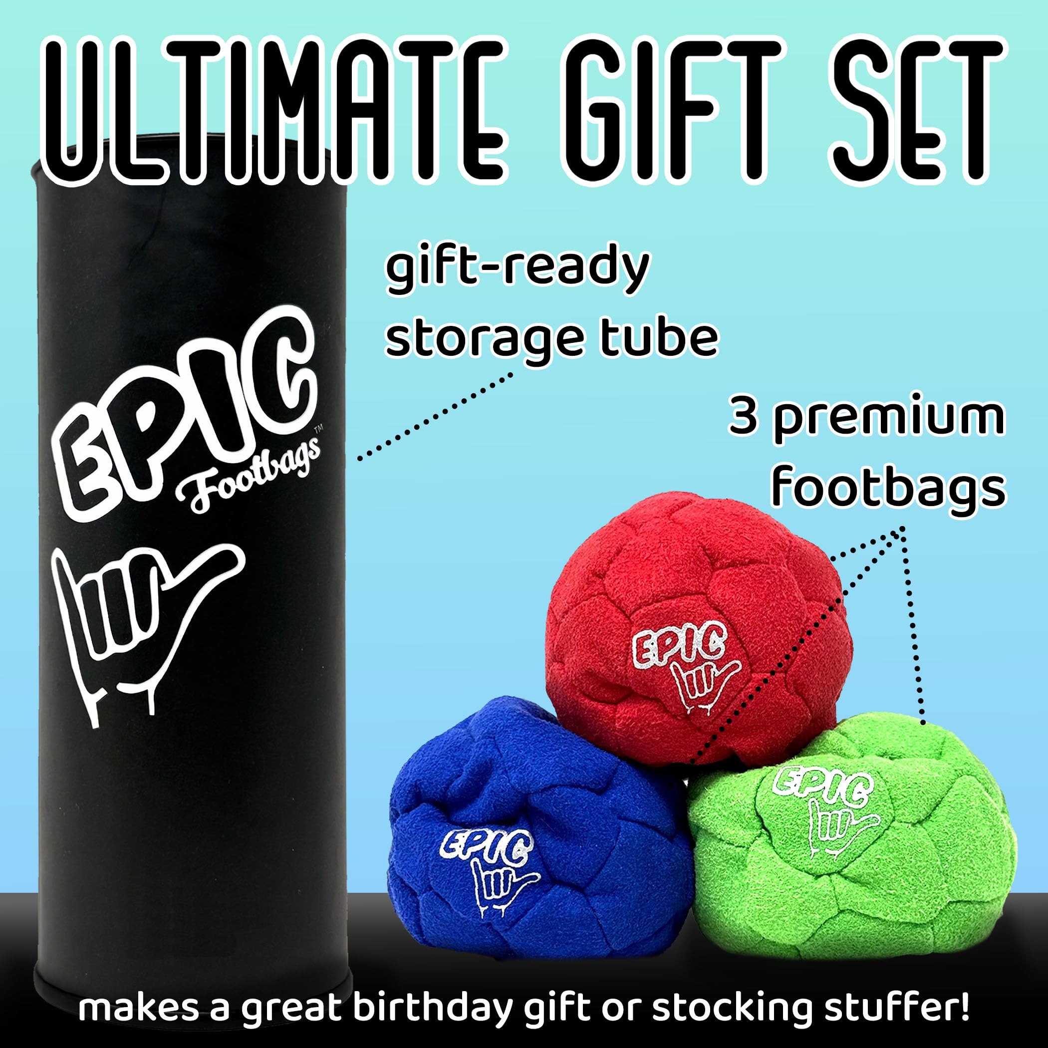 Epic Footbags Classic 3 green foot bag for daily practice.