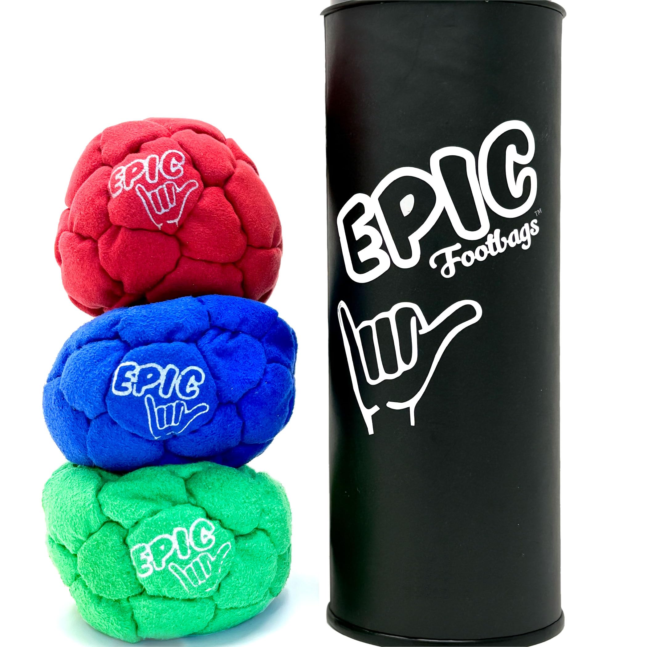 Epic Footbags Classic 3 red foot bag for outdoor play.