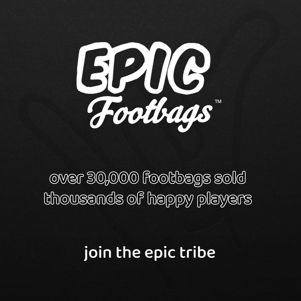 Epic Footbags Deluxe portable set in travel scene suggests on-the-go fun