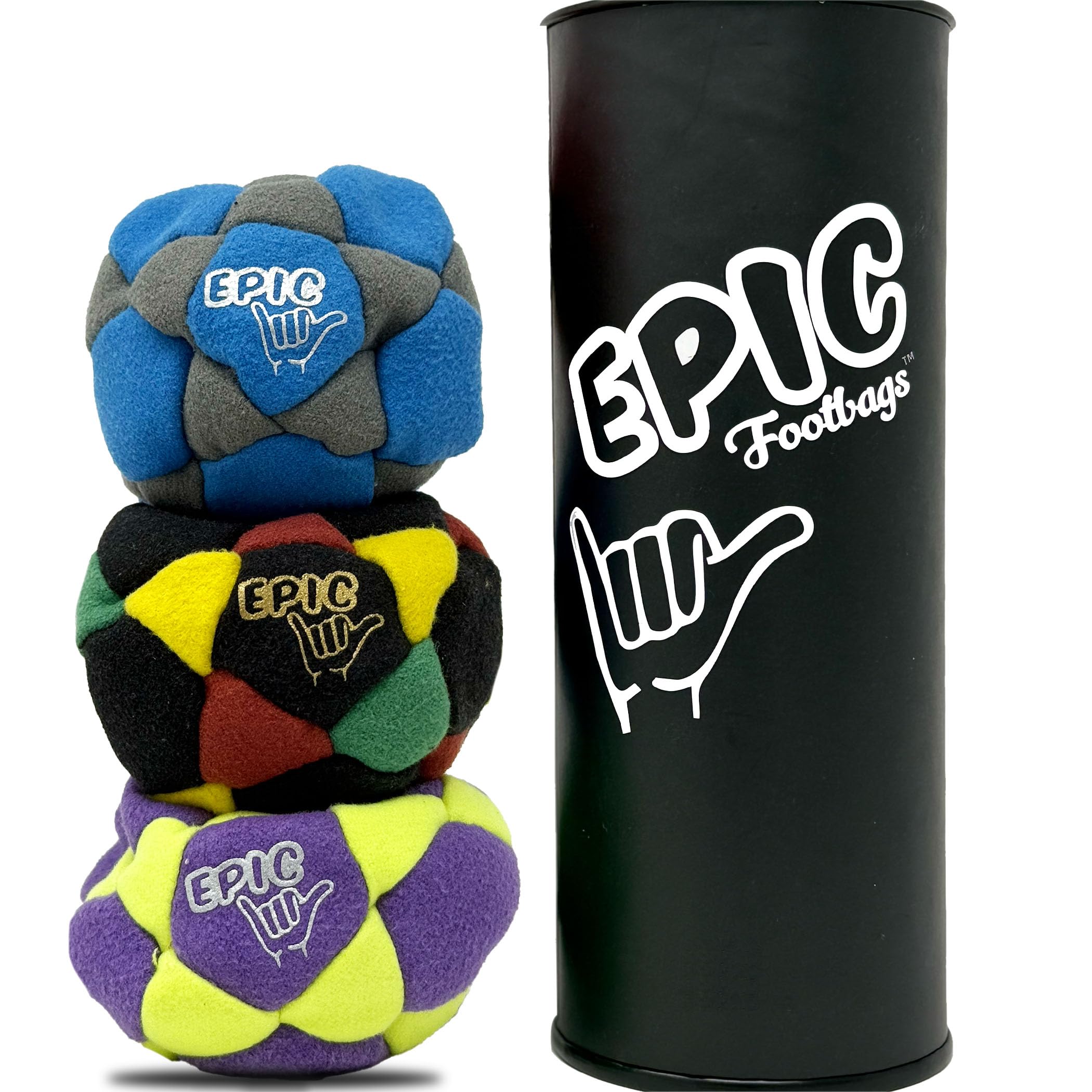 Epic Footbags Deluxe tidal storm close-up shows vibrant suede colors for outdoor play