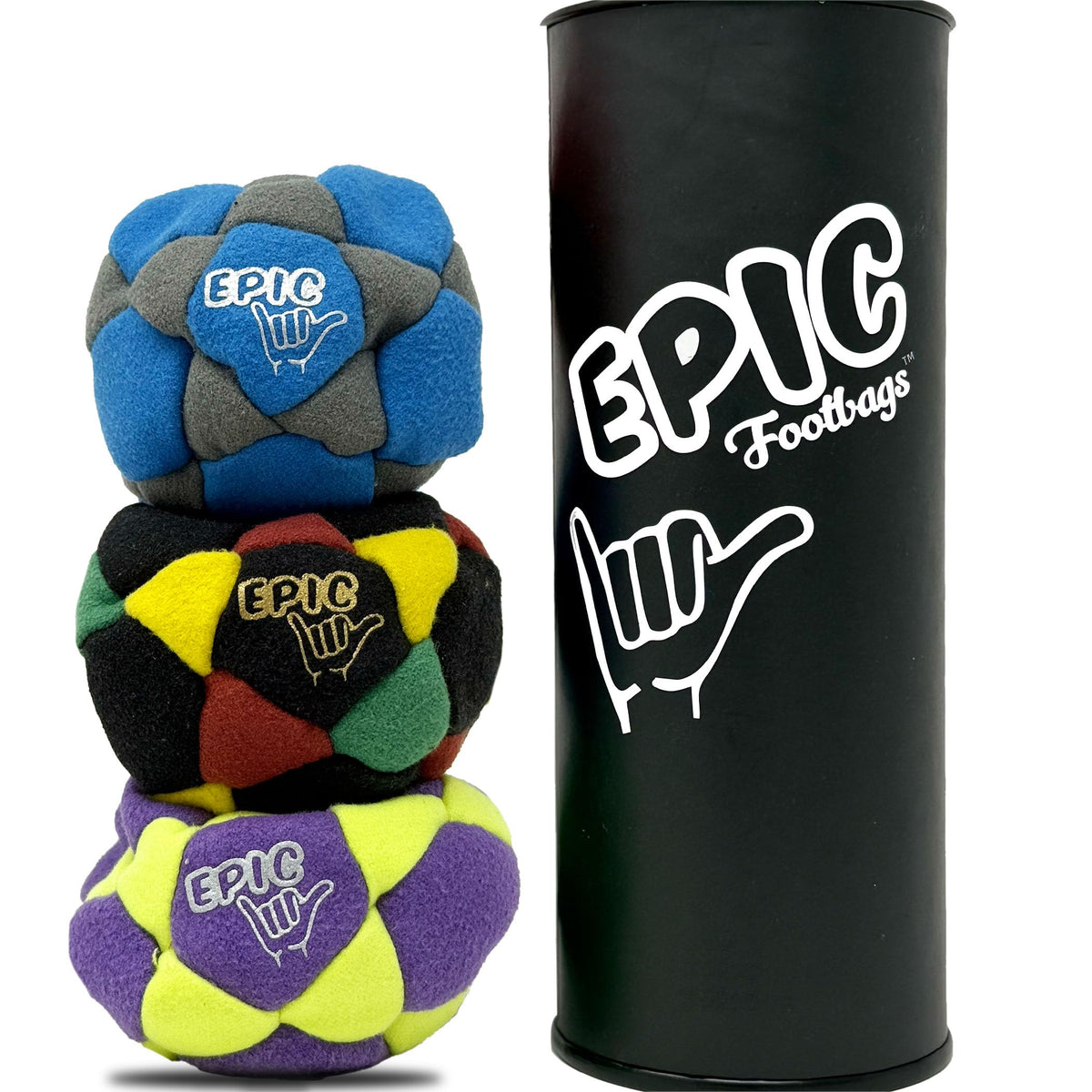 Epic Footbags Deluxe tidal storm close-up shows vibrant suede colors for outdoor play