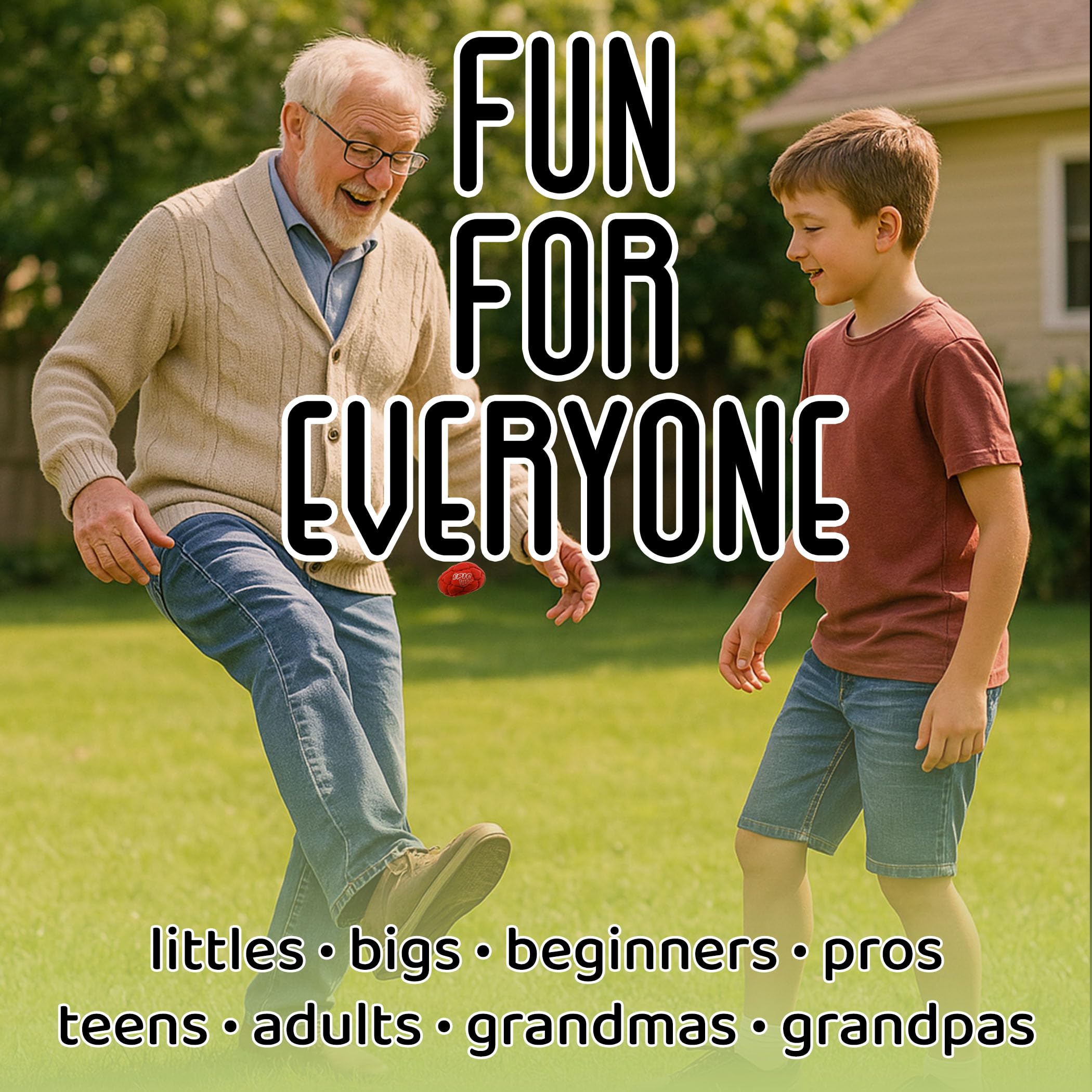 Epic Footbags in backyard with kids and teens enjoying active outdoor fun.