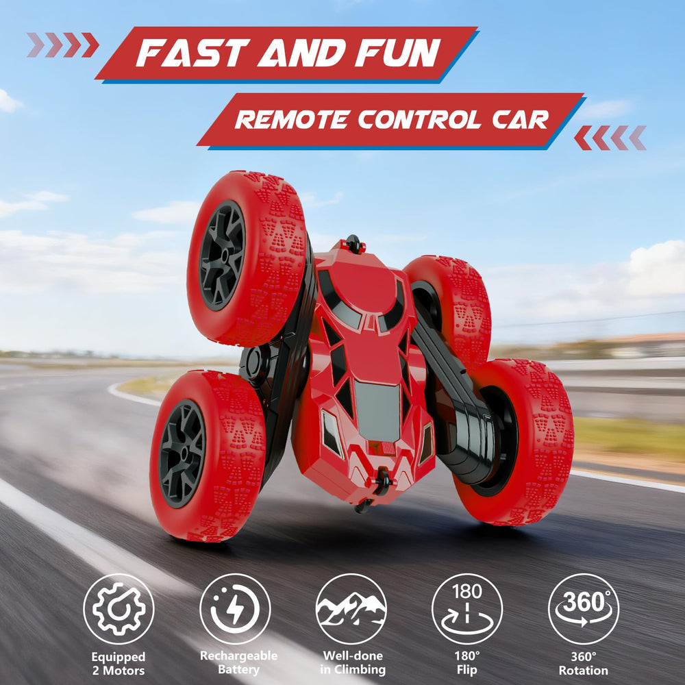 EPIMA RC car side view shows stunt-ready chassis and chunky tires.
