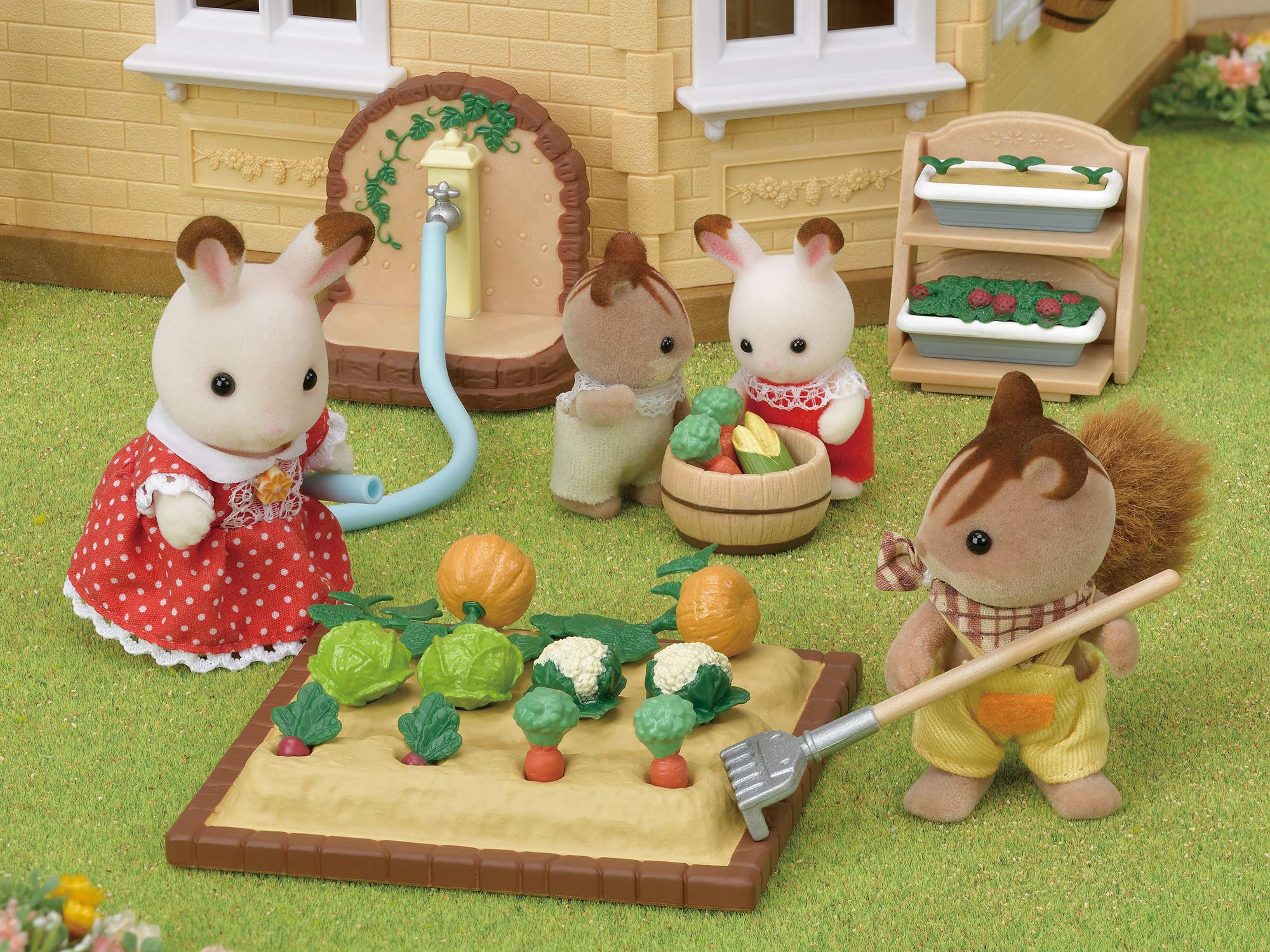 Epoch Sylvanian brick-field scene setting a rustic garden backdrop