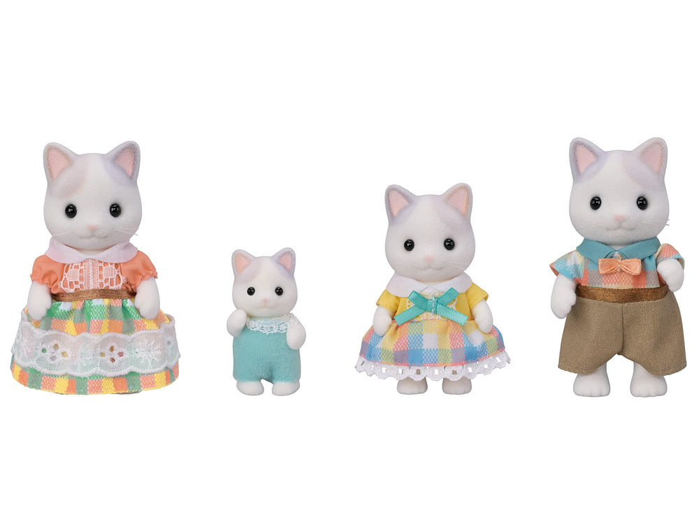 Epoch Sylvanian Families Latte Cat Girl doll ready for plates and snacks.