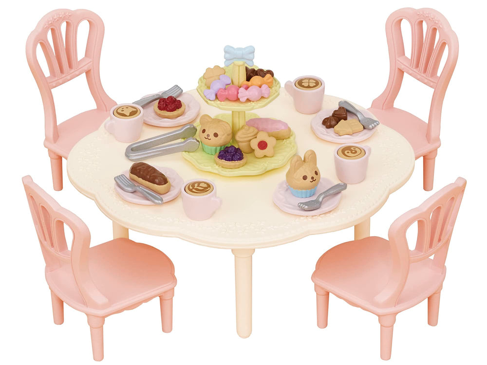 Epoch Sylvanian Families sweets party table shown with colorful treats for imaginative play.