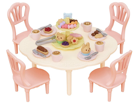 Epoch Sylvanian Families sweets party table shown with colorful treats for imaginative play.