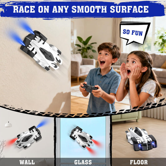 EpochAir 360-degree rotating LED car with lights for immersive steering.