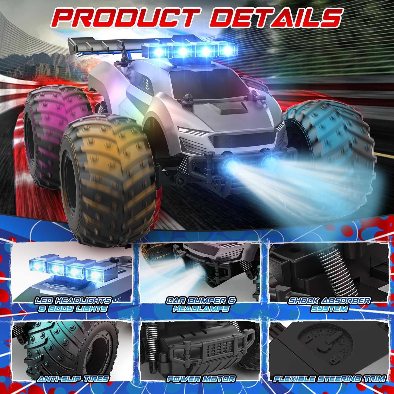 EpochAir off-road RC car demonstrates grippy tires on uneven terrain