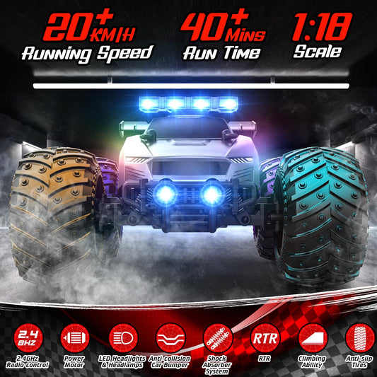 EpochAir RC car with LED headlights ready for nighttime visibility