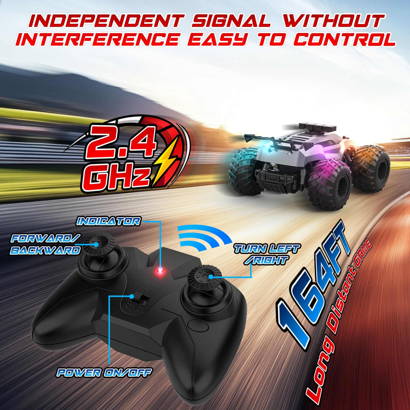 EpochAir RC car suspension in action for smooth rides over bumps