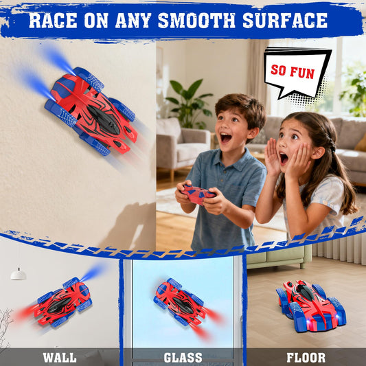 EpochAir wall climbing car red side view highlights compact design for wall and floor play