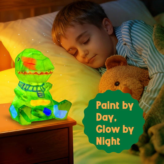 EPUMP dinosaur lamp kit in use, child painting to spark creativity