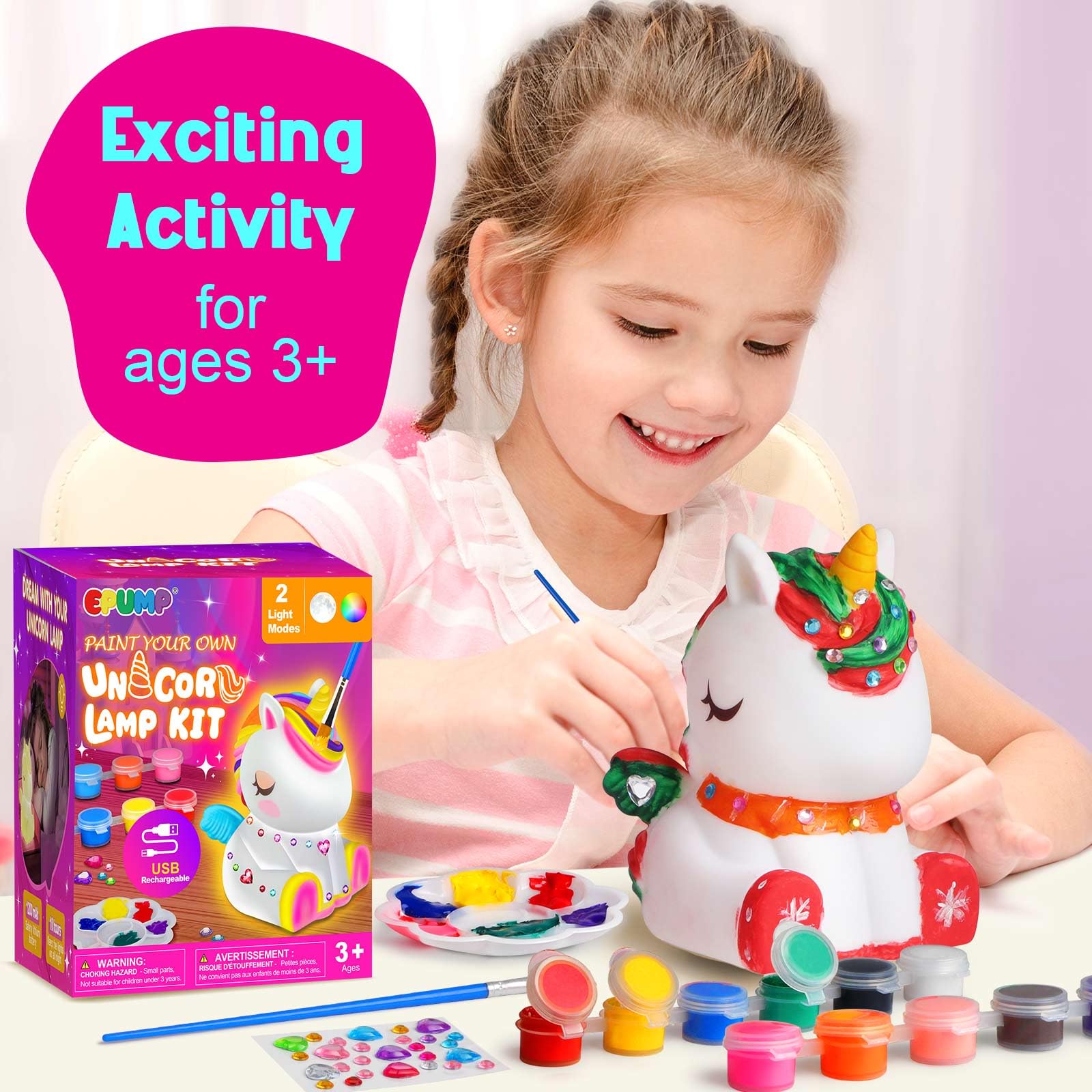 EPUMP Paint Your Own Lamp Kit with 12 colors sparks kids color exploration and creativity