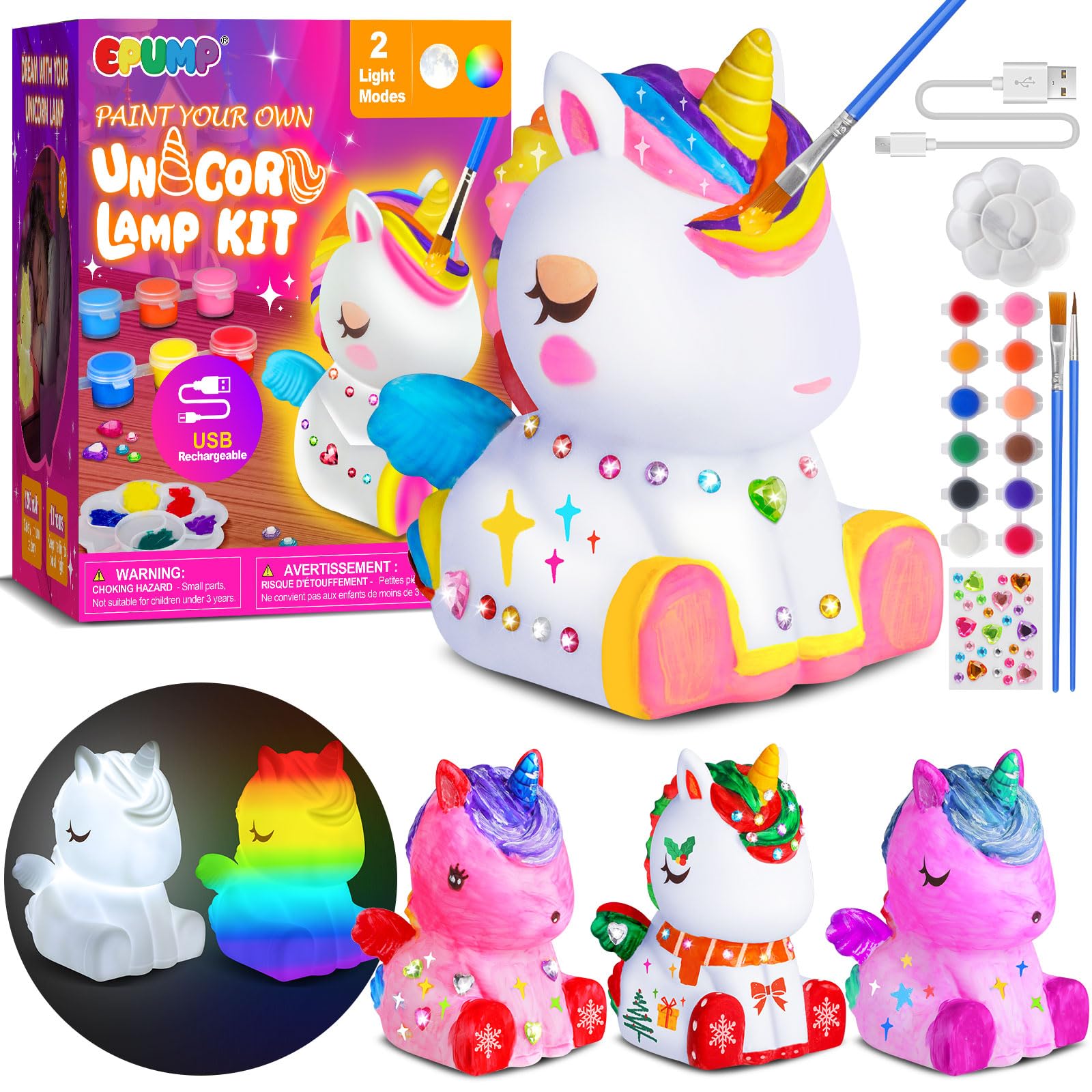 EPUMP Paint Your Own Lamp Kit unicorn lamp box ready for a creative painting project