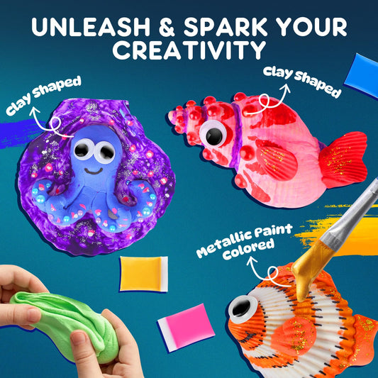 EPUMP seashells in a 12-piece set for creative, screen-free crafts.