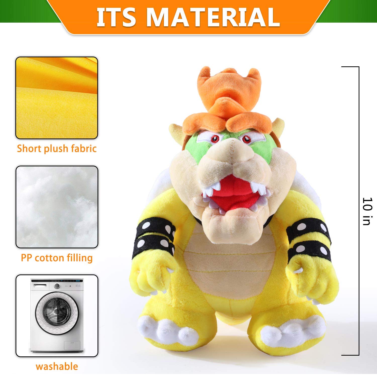Equasis Bowser Plush side view highlights compact, travel-ready size for adventures.