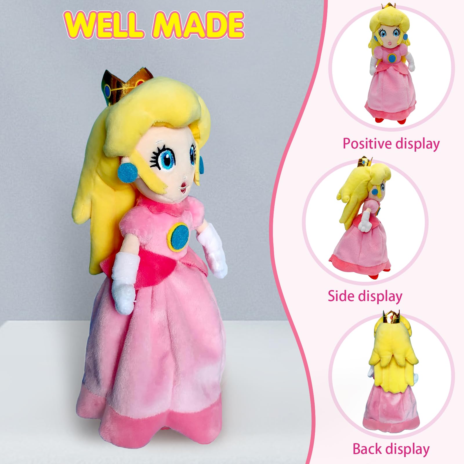 Equasis Princess Peach plush toy during kid play, stimulates imagination and storytelling