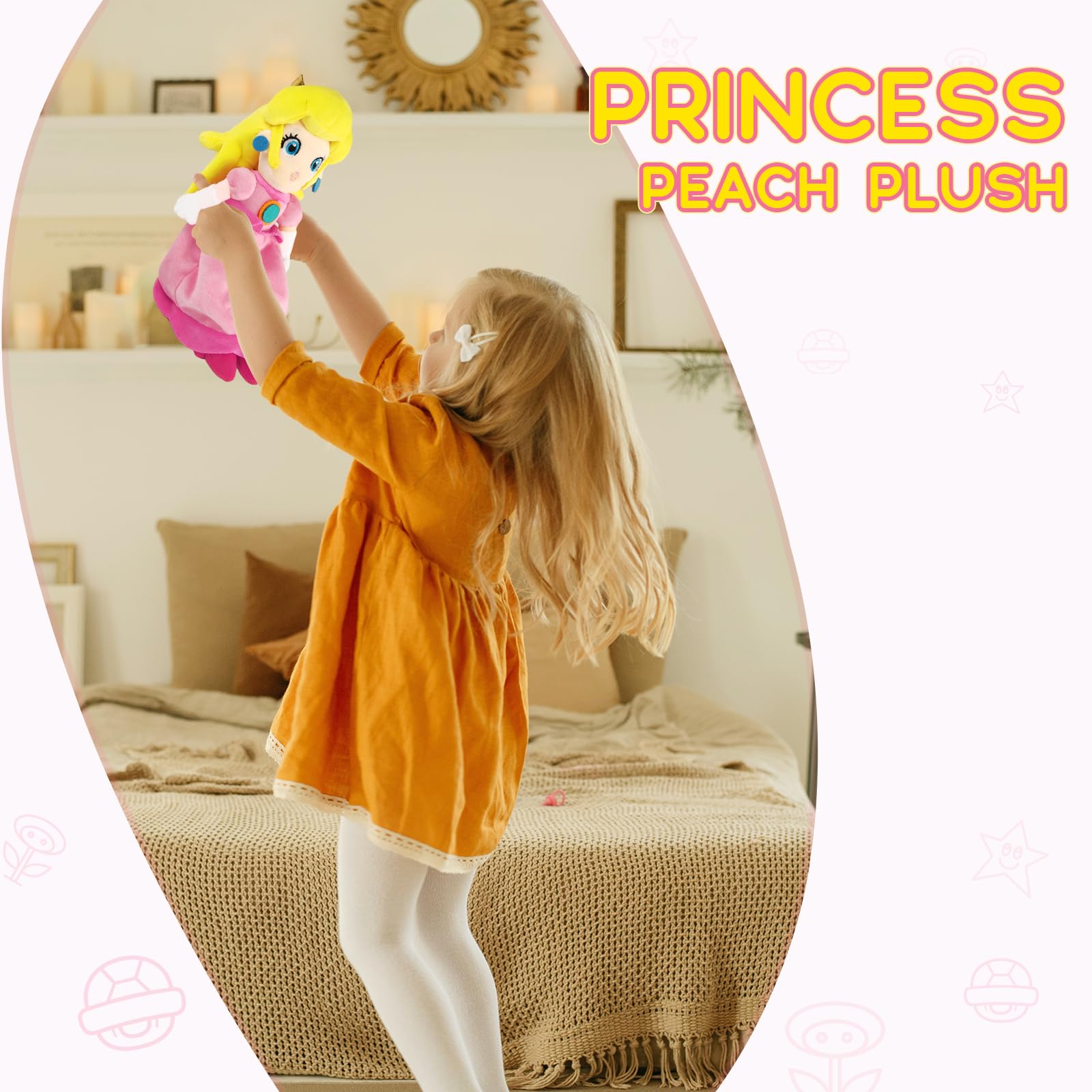 Equasis Princess Peach plush toy, machine washable for easy care
