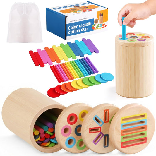 ErieCrest wooden Montessori toy showing sticks insertion for motor skills
