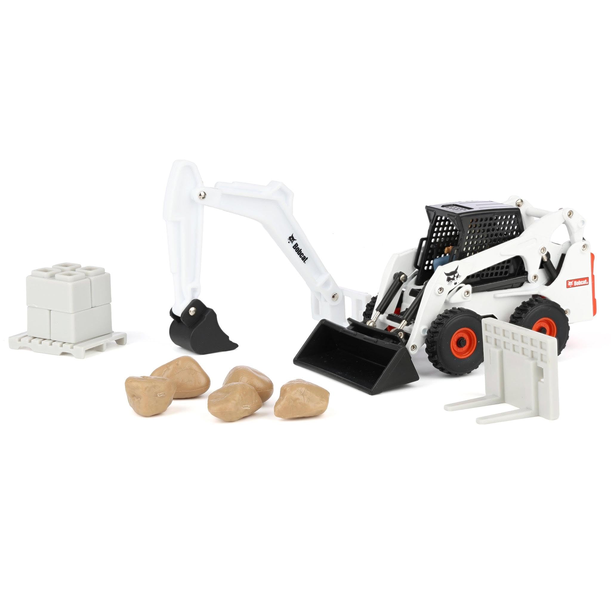 ERTL Bobcat Skid Steer with driver in cabin for realistic construction role-play