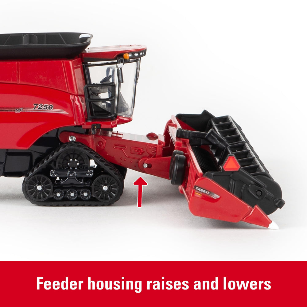 ERTL Case IH 7250 tracked combine with draper head for accurate farming replica.