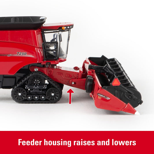 ERTL Case IH 7250 tracked combine with draper head for accurate farming replica.